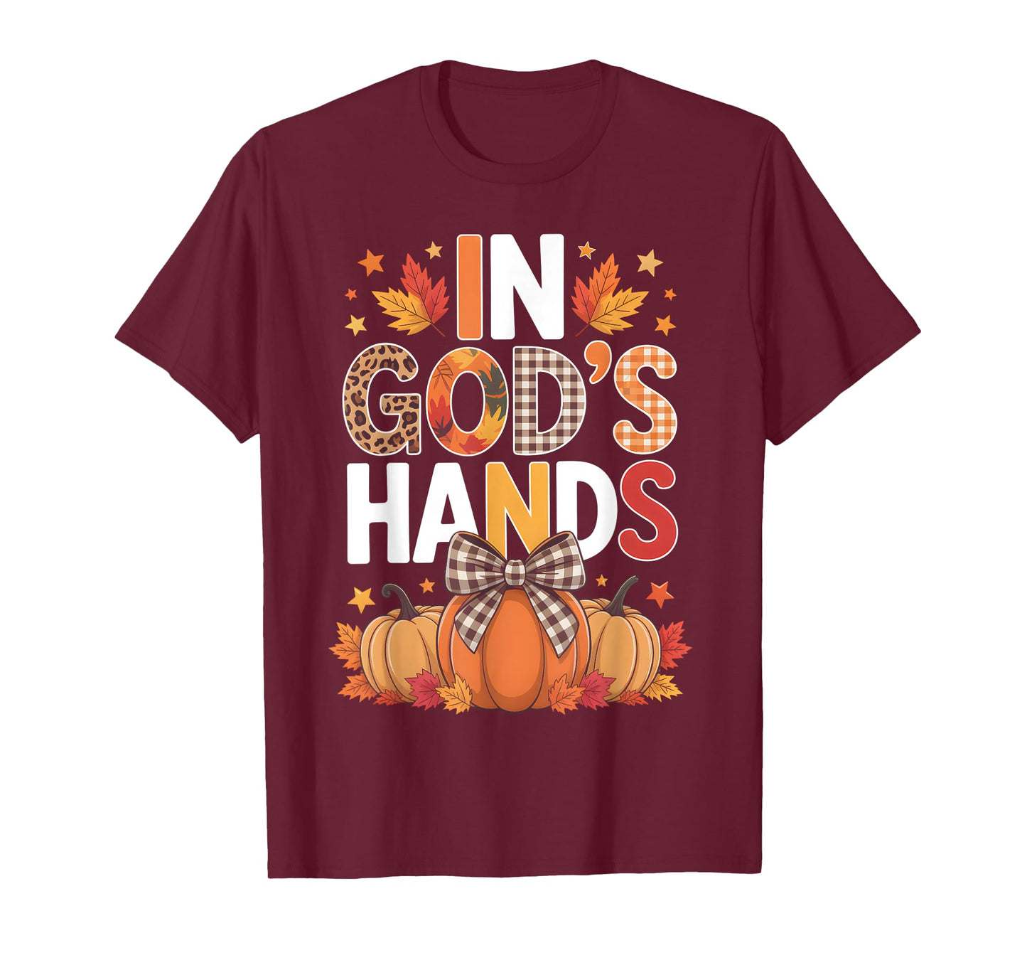in God’s Hands Fall Faith Plaid Pumpkin T-Shirt