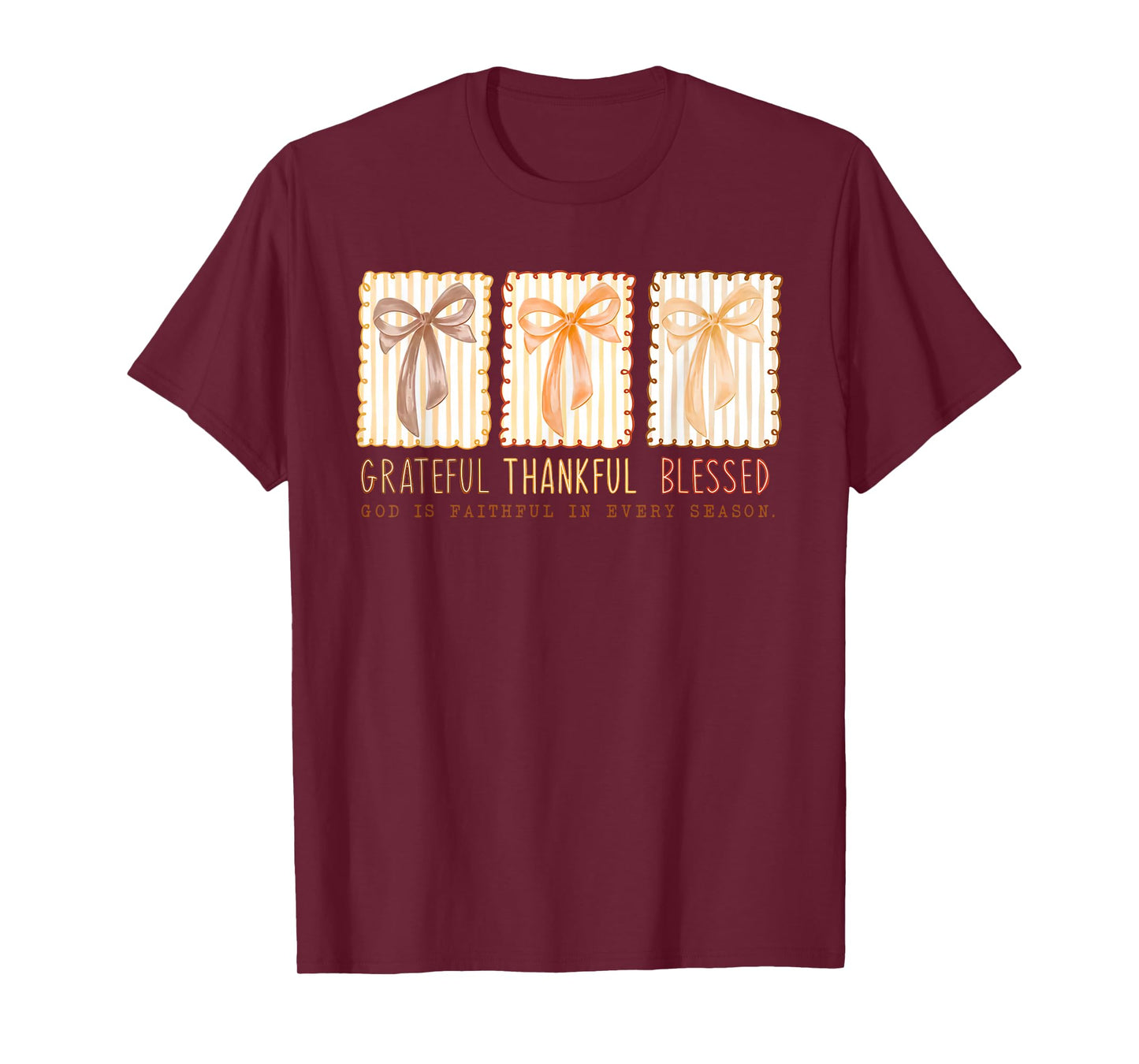 Grateful Thankful Blessed God's Faithful Christian Faith Bow T-Shirt