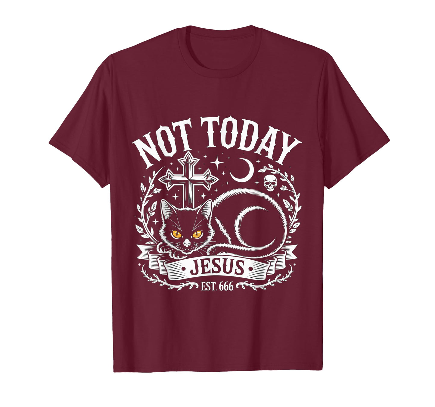 Not Today Jesus Funny Christian Halloween Black Cat Witch T-Shirt