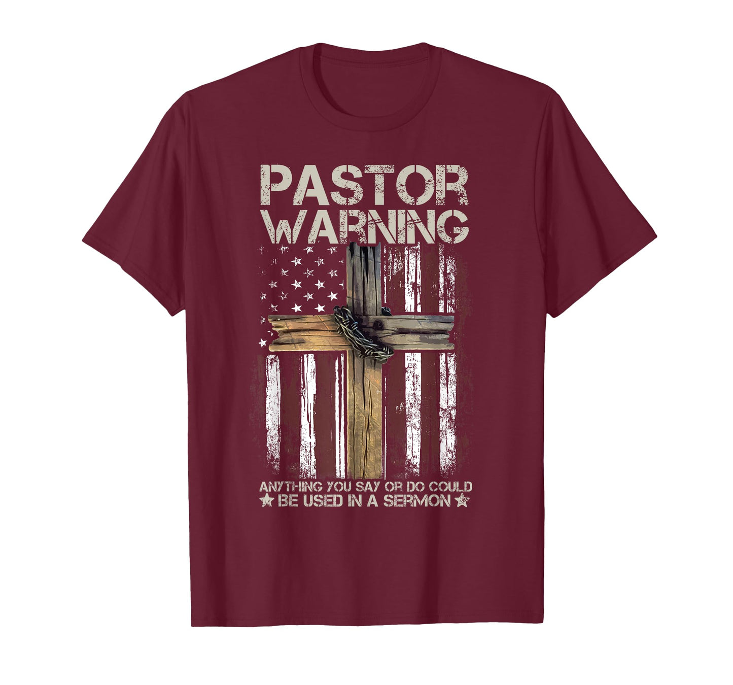 Christian Cross USA American Flag Pastor Warning Women Men T-Shirt
