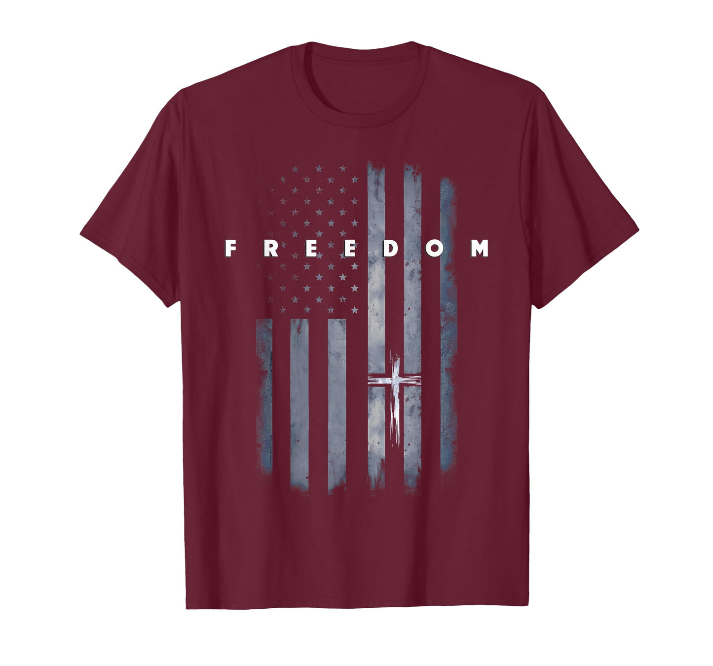 Grunge American Flag and Cross Faith Family Freedom T-Shirt