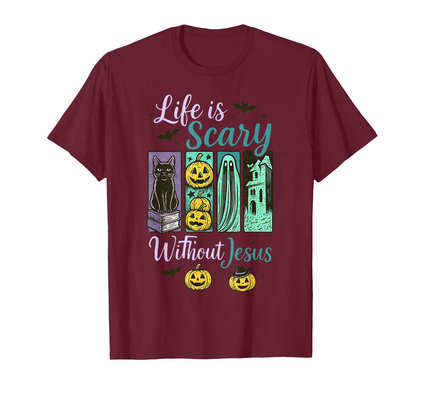Life is Scary Without Jesus Christian Halloween Retro Faith T-Shirt