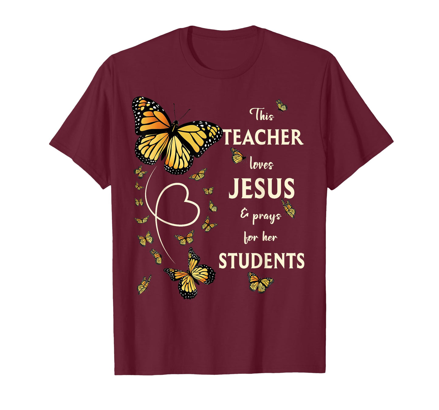 Christian Butterfly This Teacher Loves Jesus And Prays T-Shirt