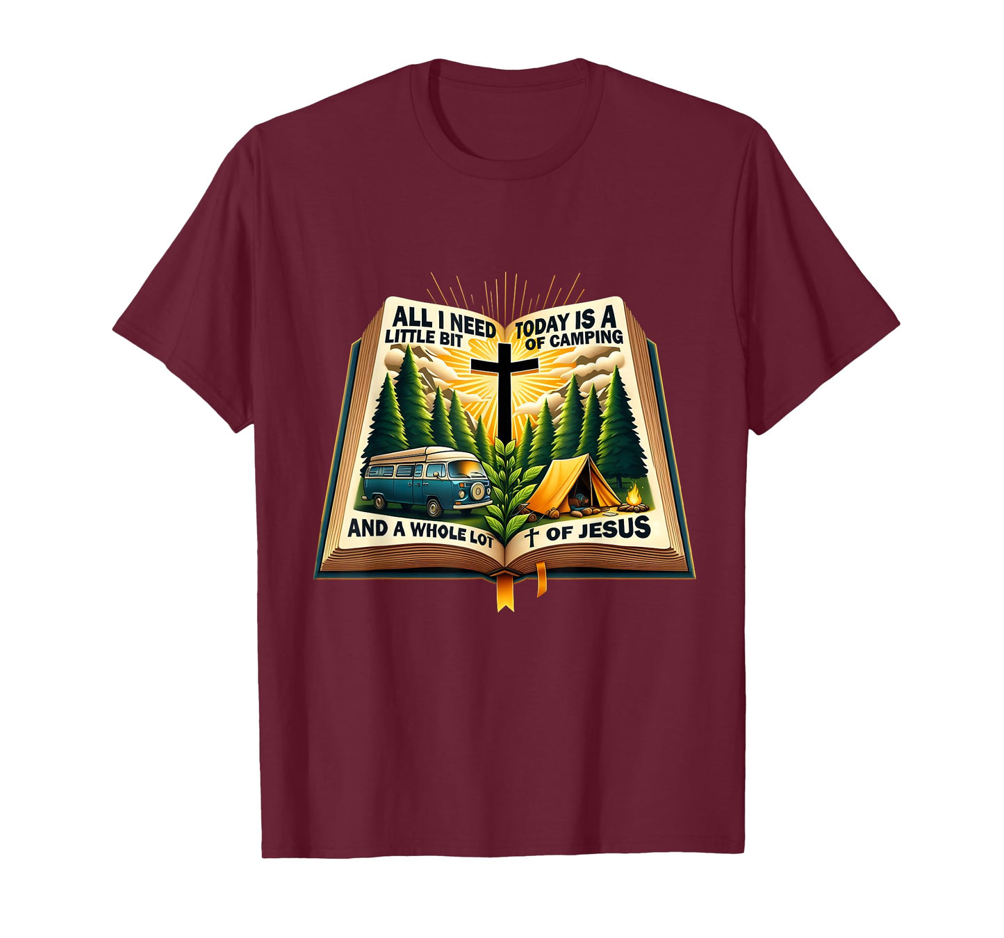 Camping and Jesus Outdoors Faith Bible Campfire Design T-Shirt