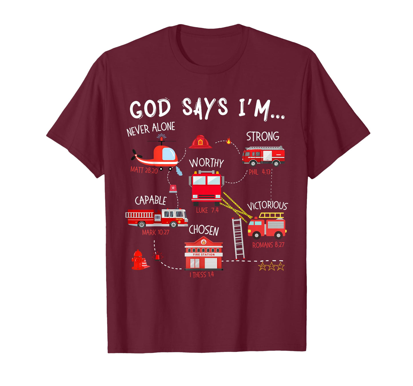 God Says I Am Firefighter Truck Christian Toddler Boys Bible T-Shirt