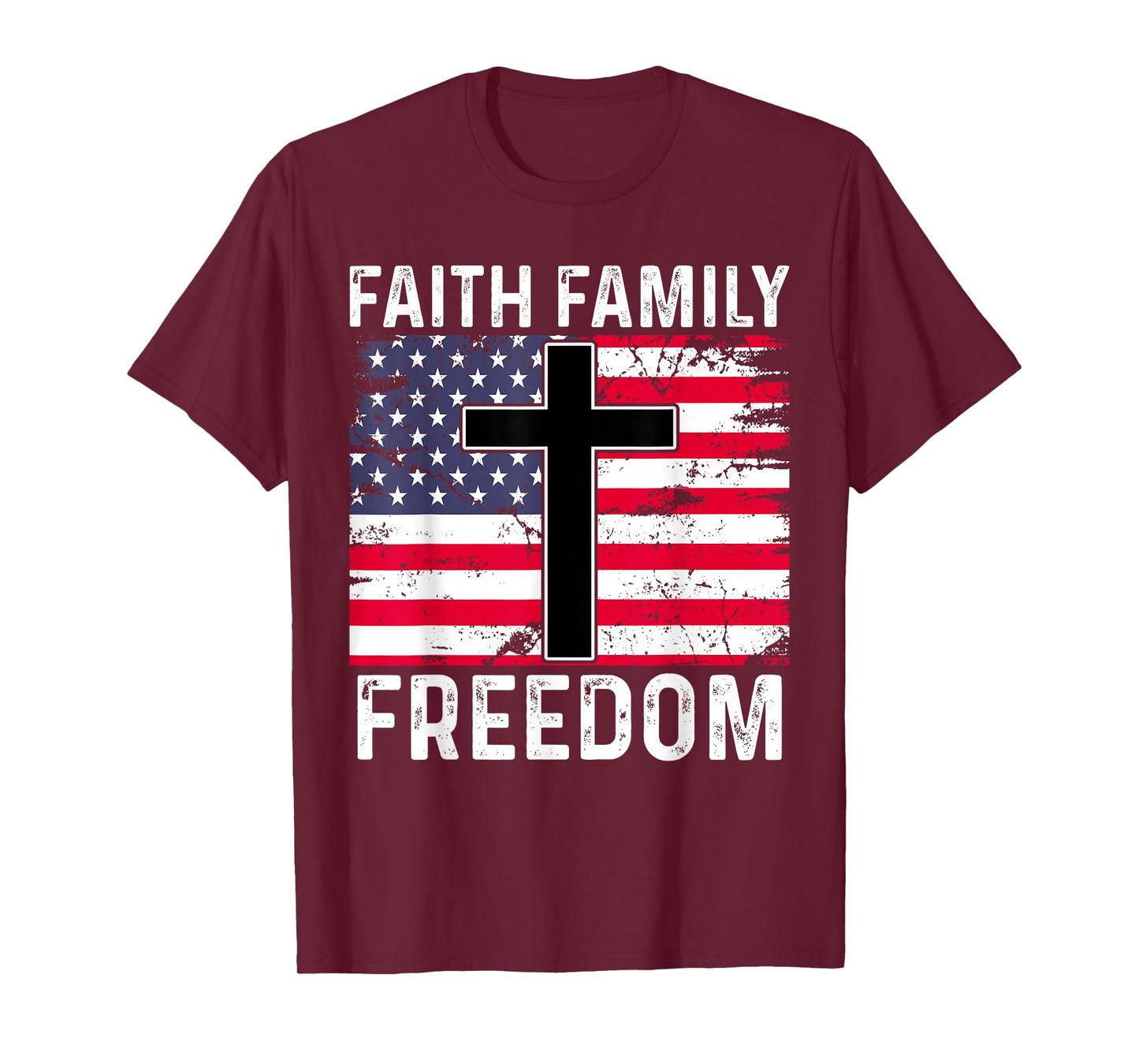 Faith Family Freedom - Christian Vintage USA Flag T-Shirt