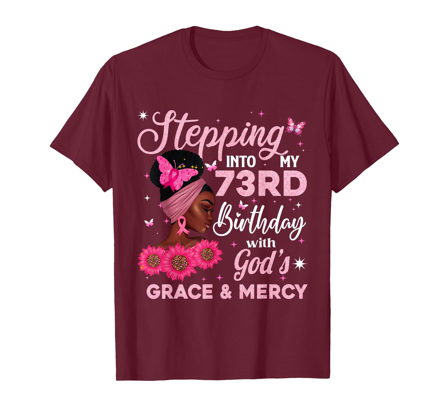 Retro 73rd Bday Woman Breast Cancer Butterfly 73 Years Old T-Shirt