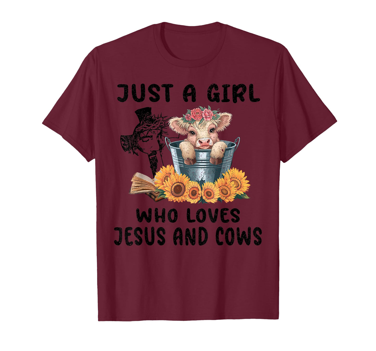 Just a Girl Who Loves Jesus and Highland Cows Scottish T-Shirt