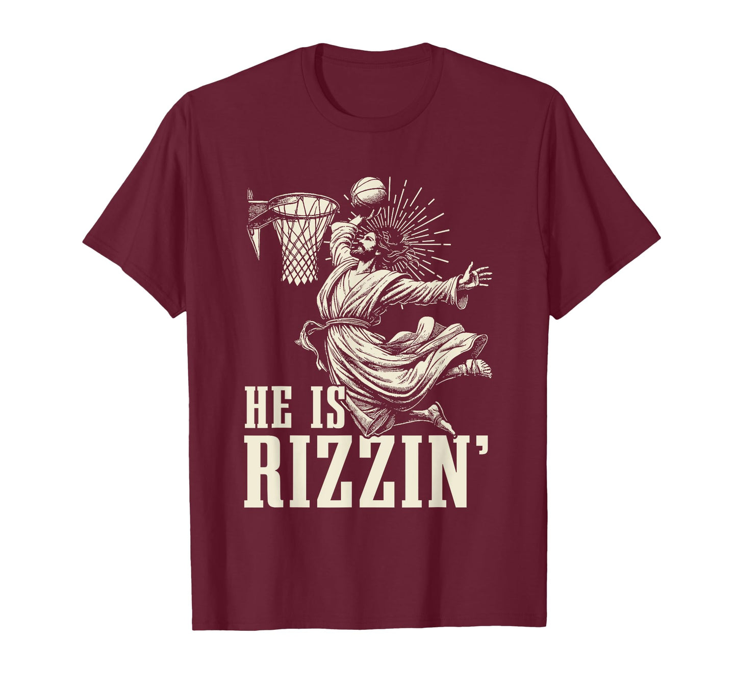 He Is Rizzin Funny Jesus Basketball Easter Christian Men Boy T-Shirt