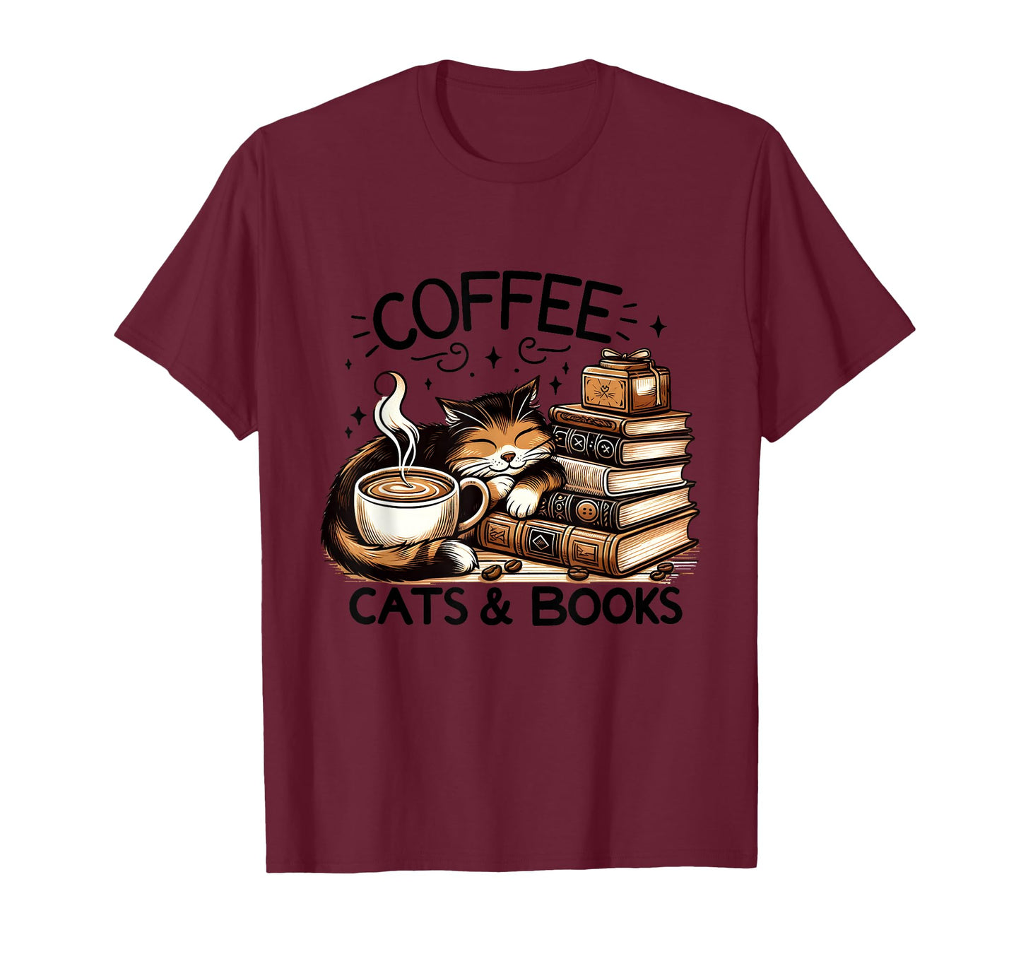 Funny Cute Coffee Cats Books Lover Gift Idea Women Men Kids T-Shirt