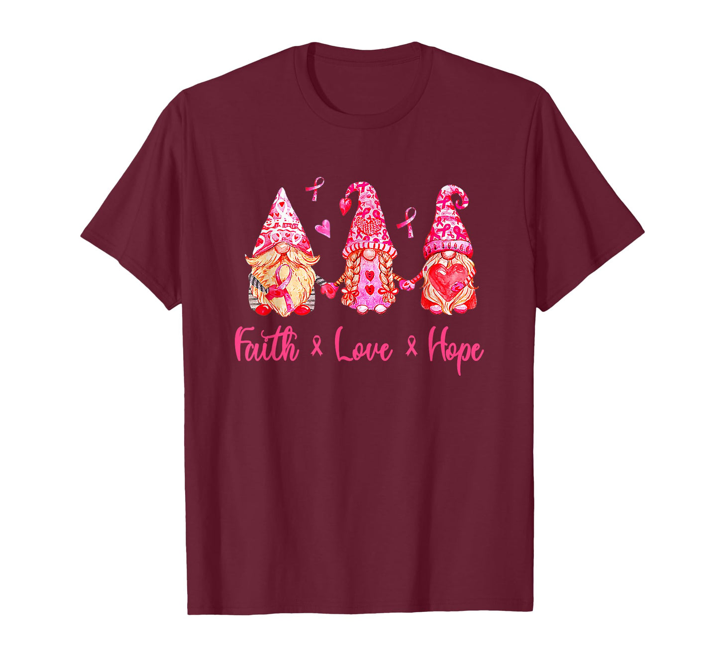 Faith Love Cure Pink Gnomes Breast Cancer Awareness Survivor T-Shirt