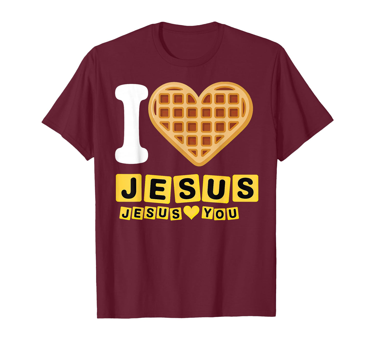 I Love Jesus Waffle Heart T-Shirt