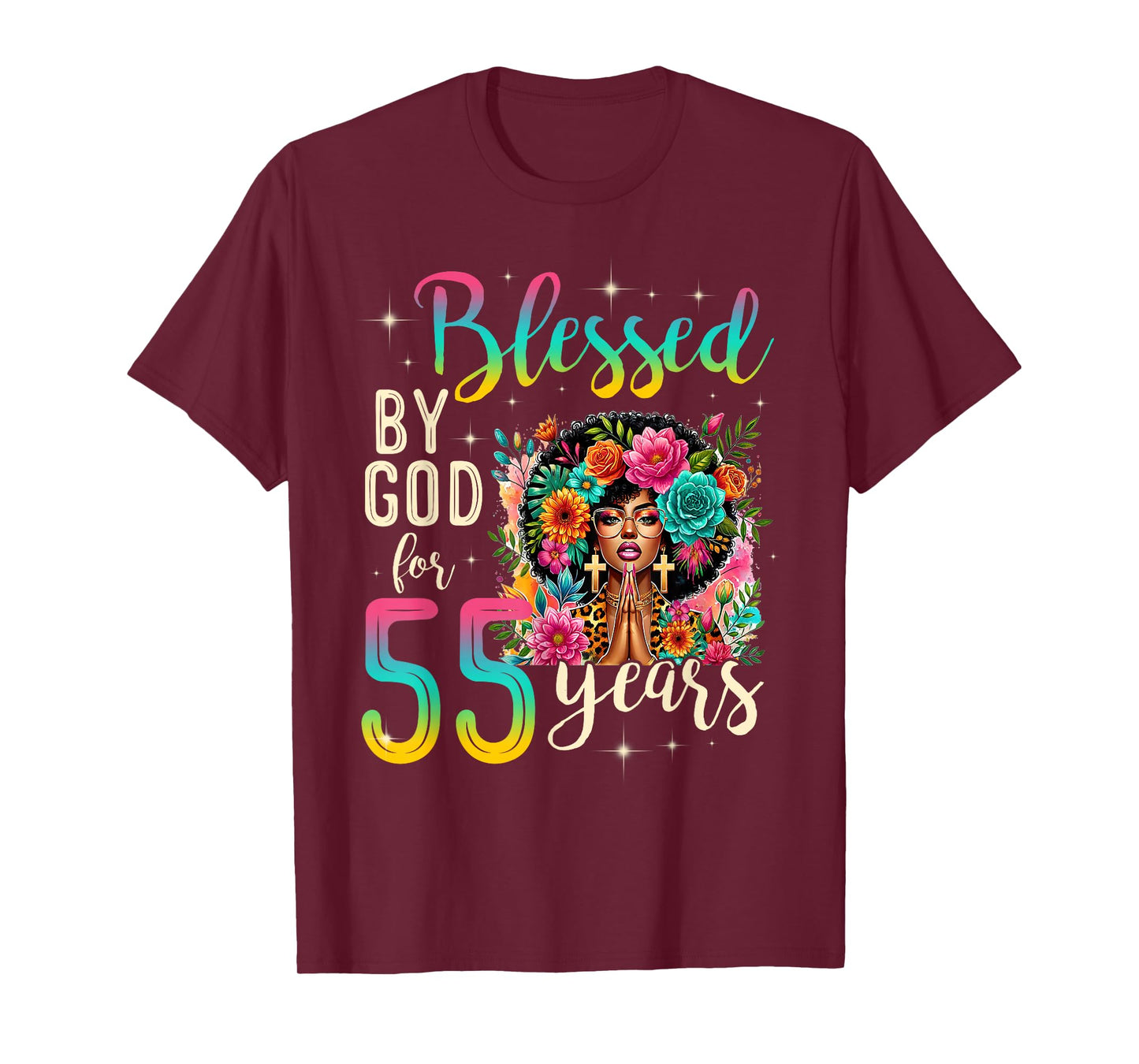 Black Girl Blessed by God for 55 Years Christian Birthday T-Shirt