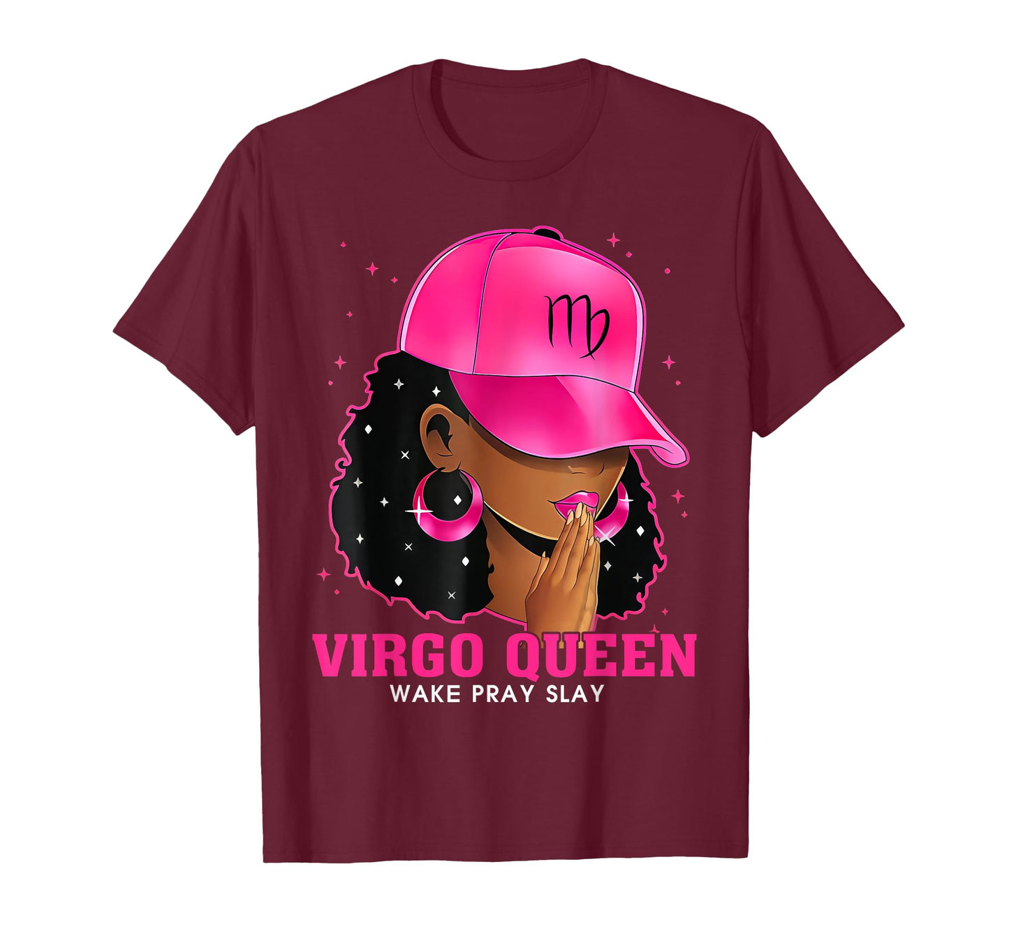 Pink Virgo Queen Black Girl Woman Cap Zodiac Sign Birthday T-Shirt