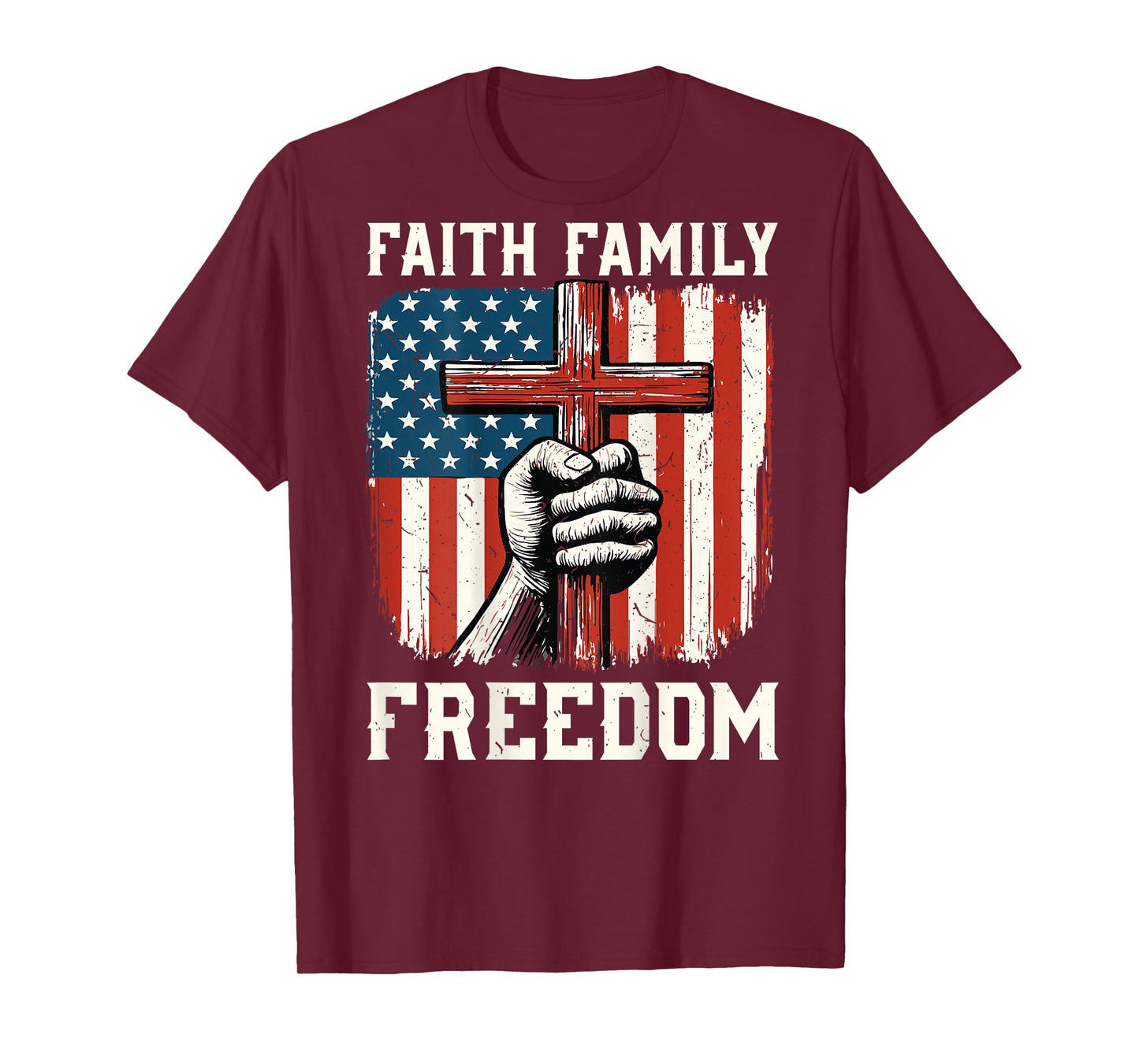 On-Back Faith Family Freedom Patriotic Christian Faith Cross T-Shirt