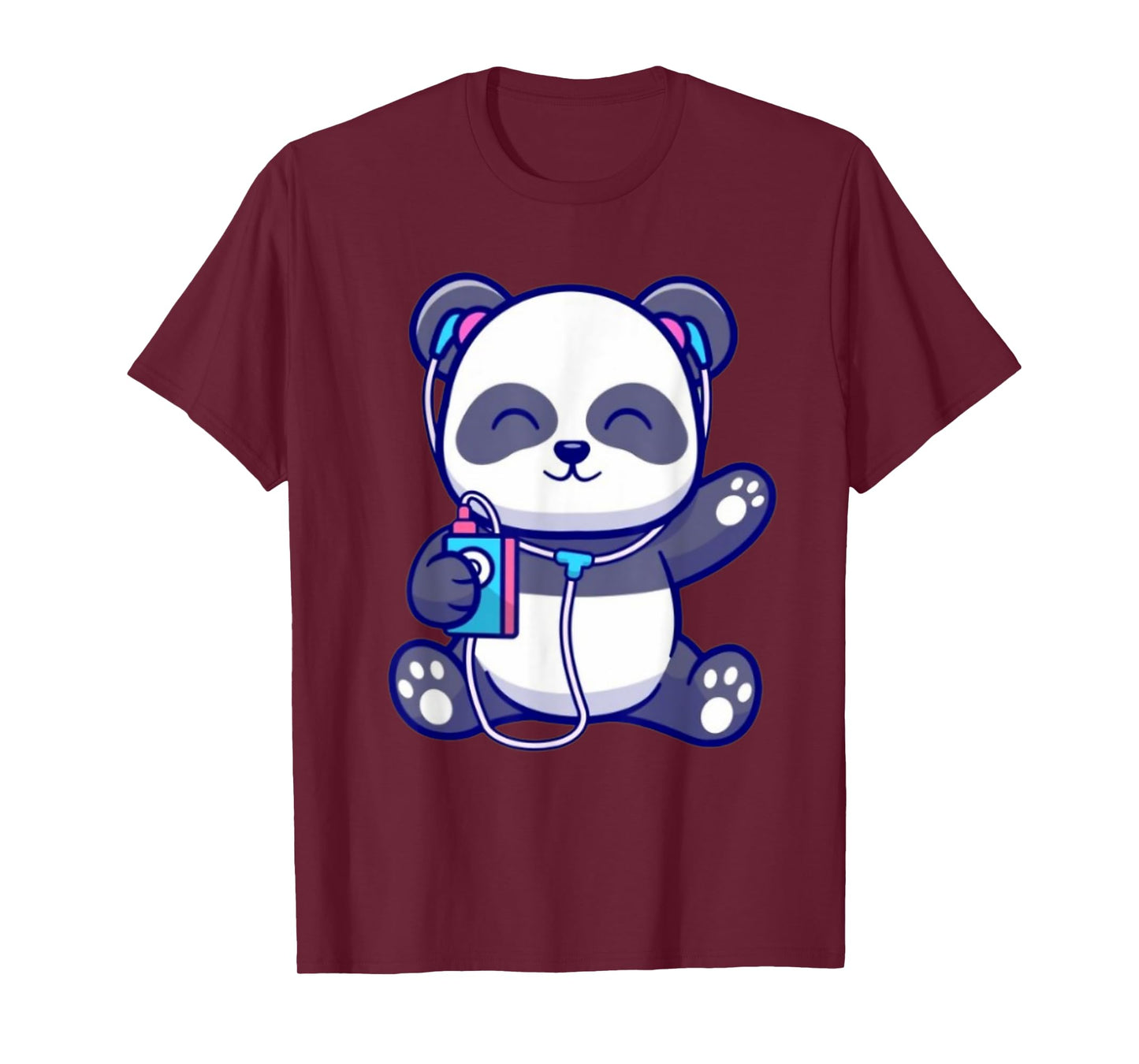 Cute Panda Listening Music With Earphone Funny Kids Boy Girl T-Shirt