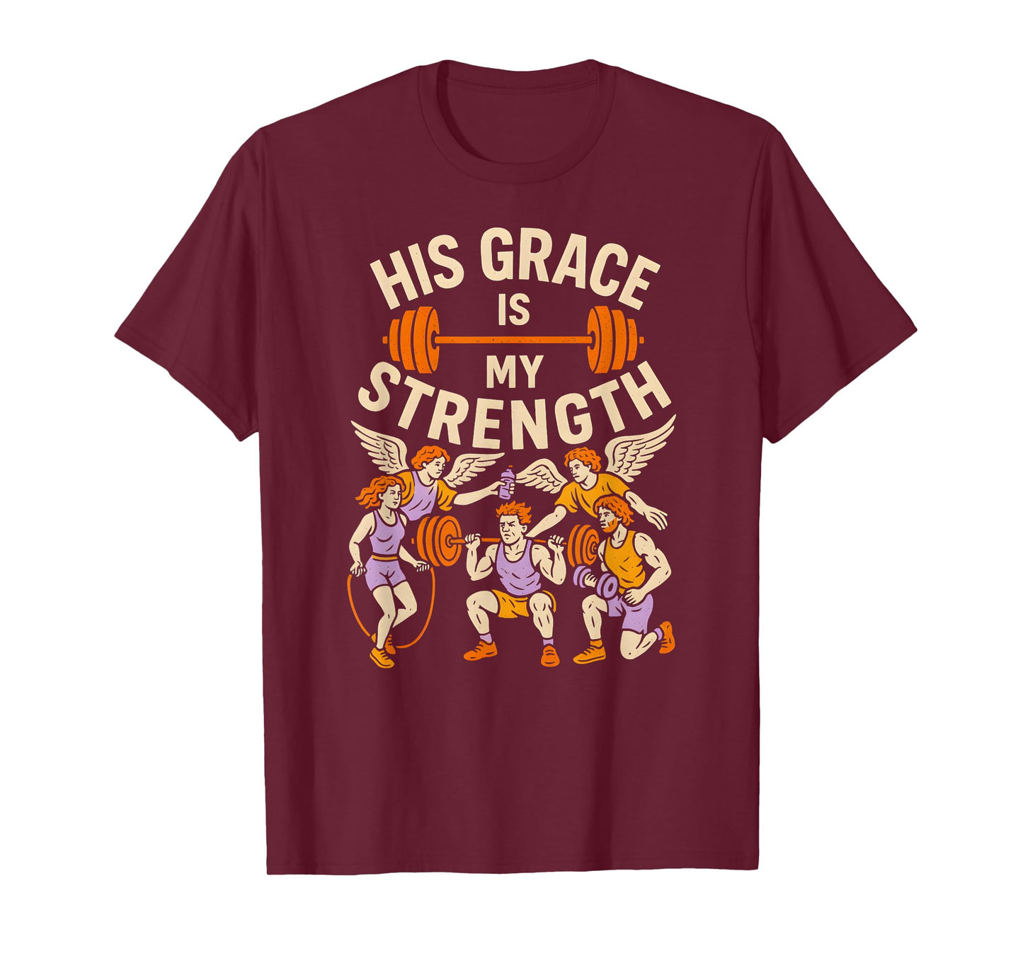Faith Fitness His Grace is My Strength Cool Mens Bible Verse T-Shirt