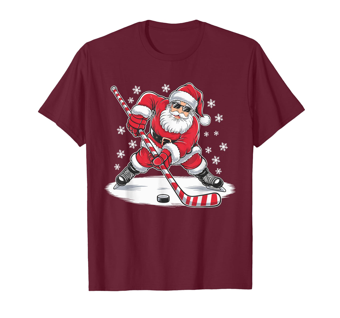 Funny Christmas Santa Playing Ice Hockey Xmas Sport T-Shirt