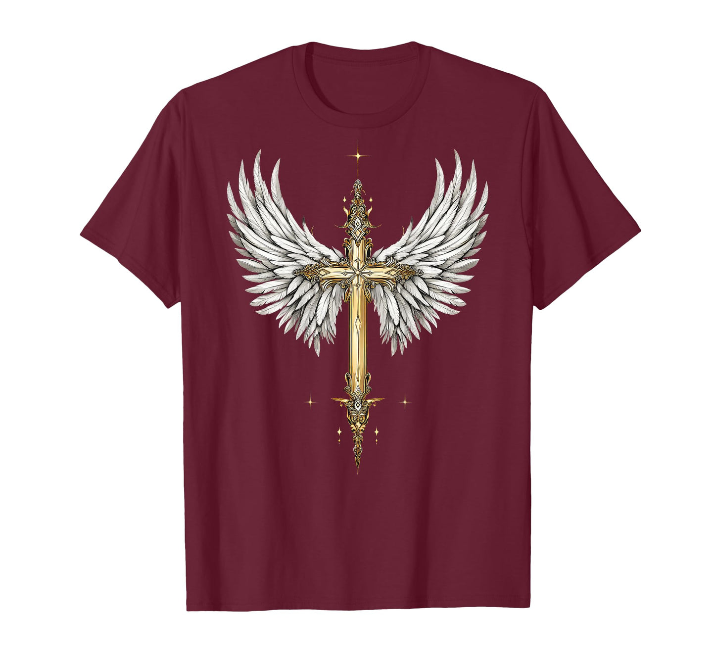 Elegant Religious Christian Cross Angel Wings Spirituality T-Shirt
