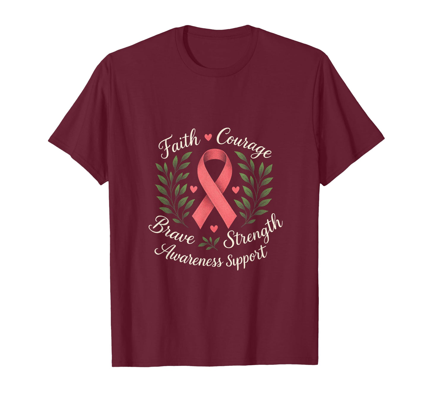 Faith Courage Brave Strength - Breast Cancer Ribbon T-Shirt