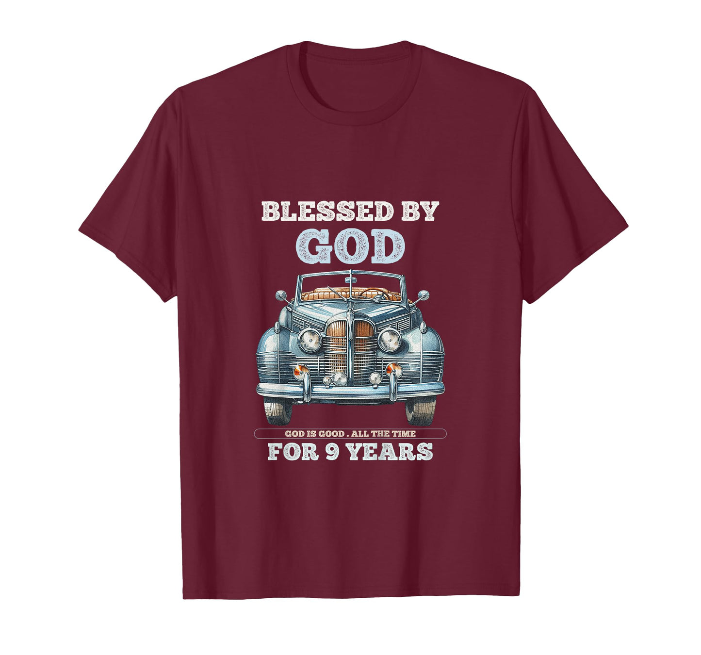 Kids Blessed by God for 9 Year Old Vintage Car 9th Birthday Boy T-Shirt
