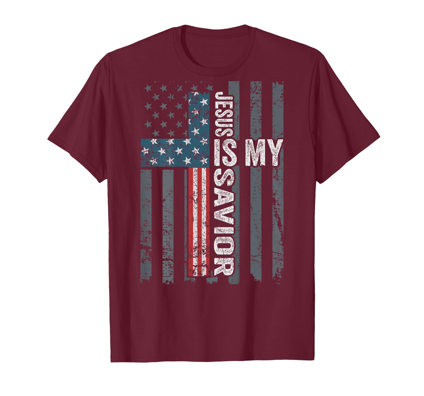 Jesus Is My Savior, Patriotic Christian Faith Cross ON BACK Women Kids Men T-Shirt