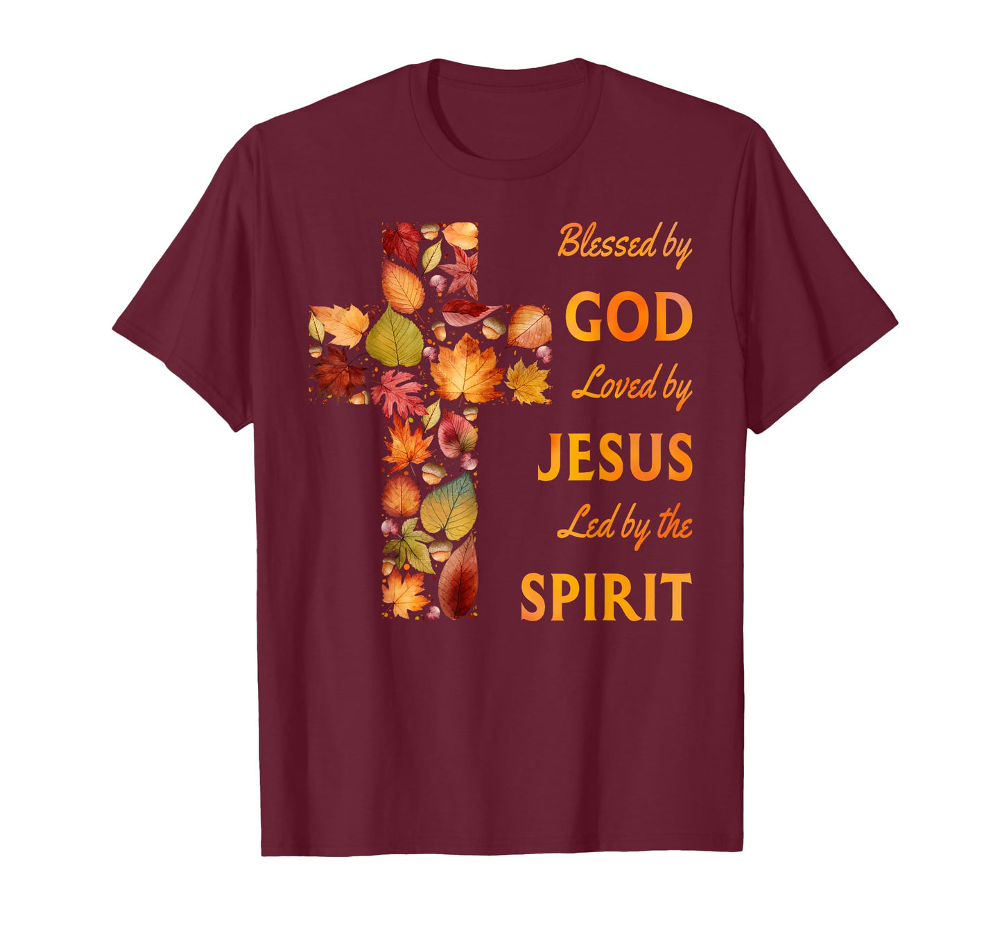 Blessed by God Loved by Jesus Fall Leaf Cross T-Shirt