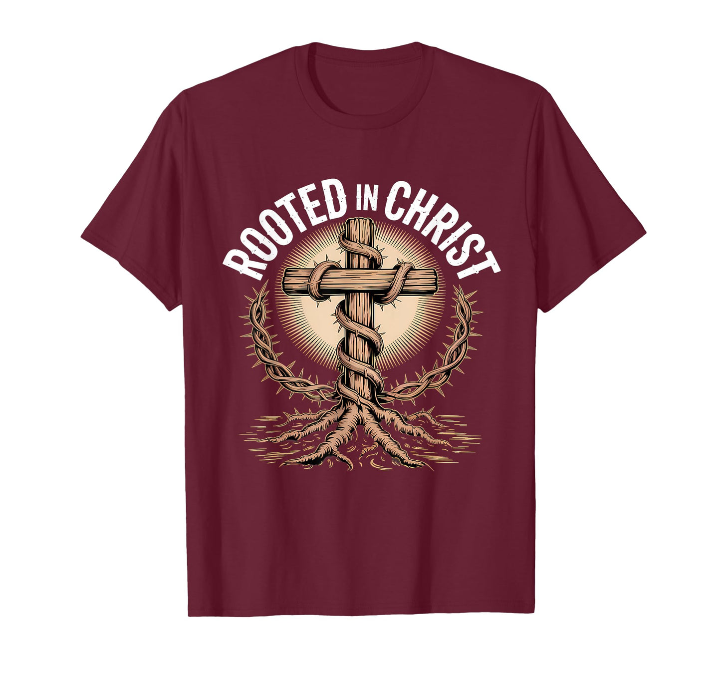 Rooted in Christ Jesus Christian Faith Cross T-Shirt