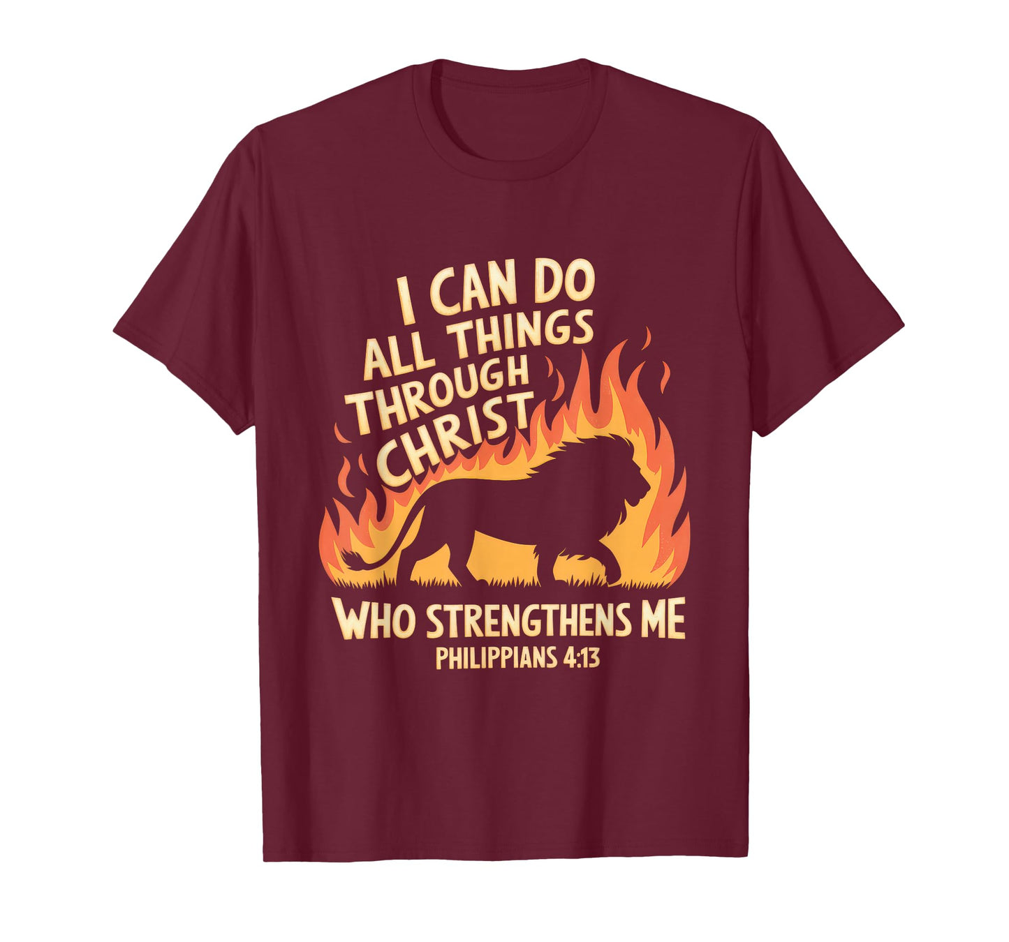 Christian Tshirt Philippians 4:13 Religious Lion Strengthens T-Shirt