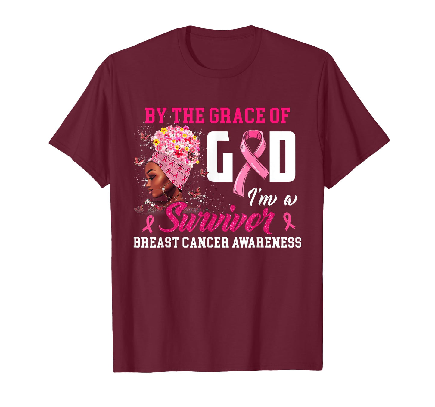 by The Grace of God I'm A Survivor Breast Cancer Awareness T-Shirt