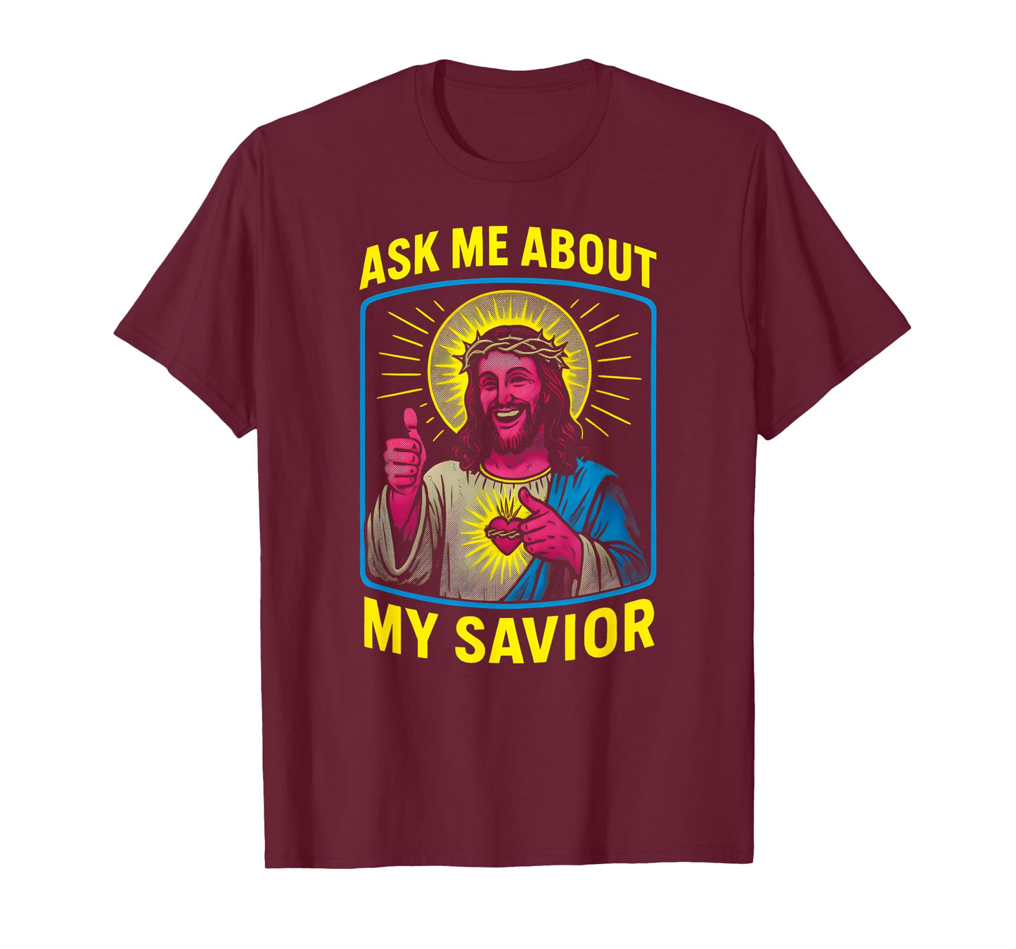 Holy Humor Ask Me About My Savior Fun Mens Christian Faith T-Shirt