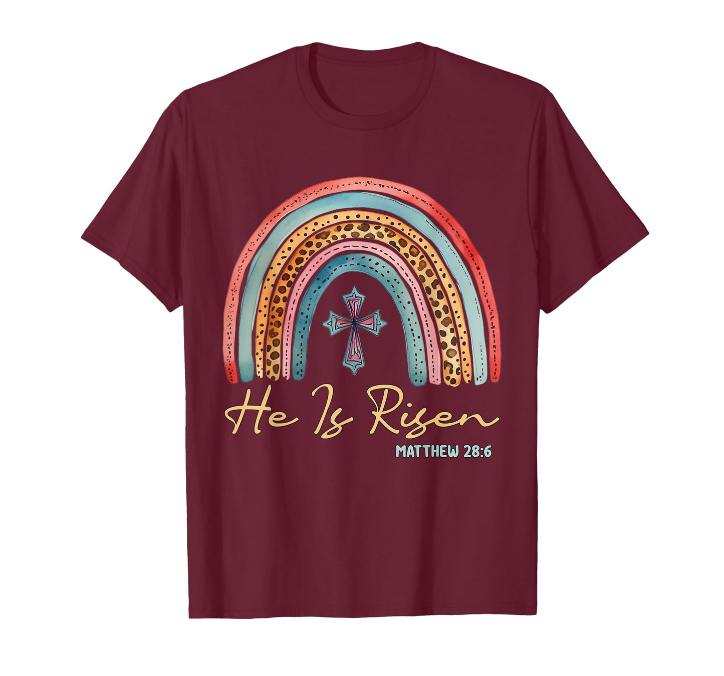 He Is Risen Easter Jesus Christian Cross Rainbow Teens Kids T-Shirt