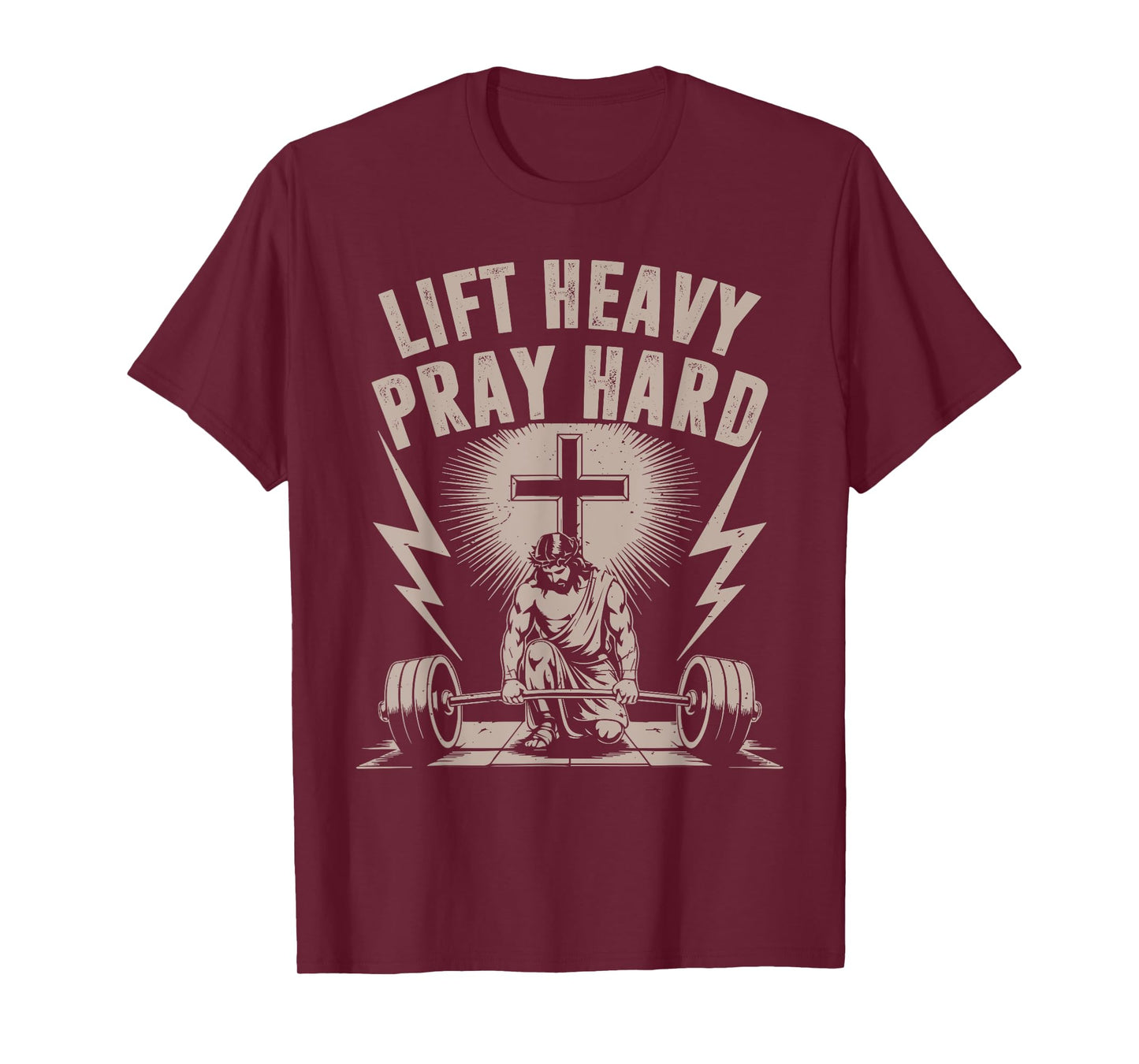 Men's Lift Heavy Pray Hard Christian Workout Jesus Gym Funny T-Shirt