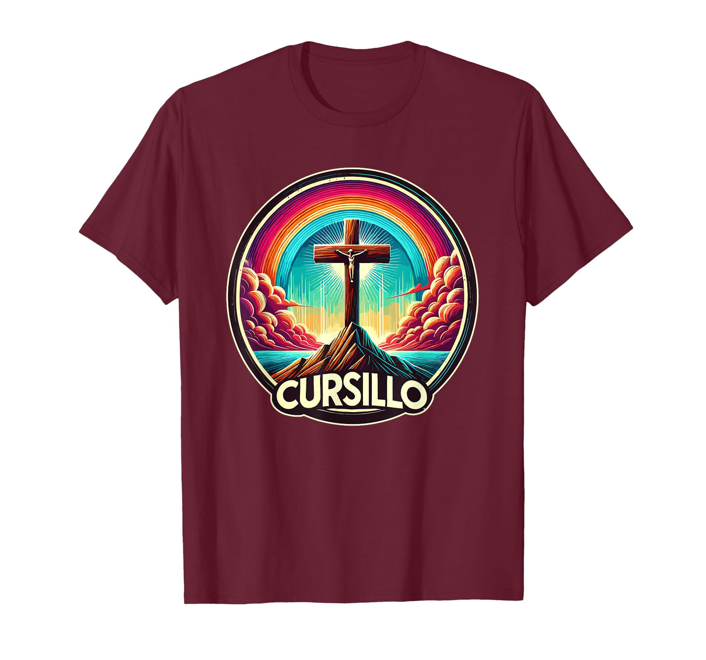 Cursillo Faith Cross With Rainbow and Clouds T-Shirt