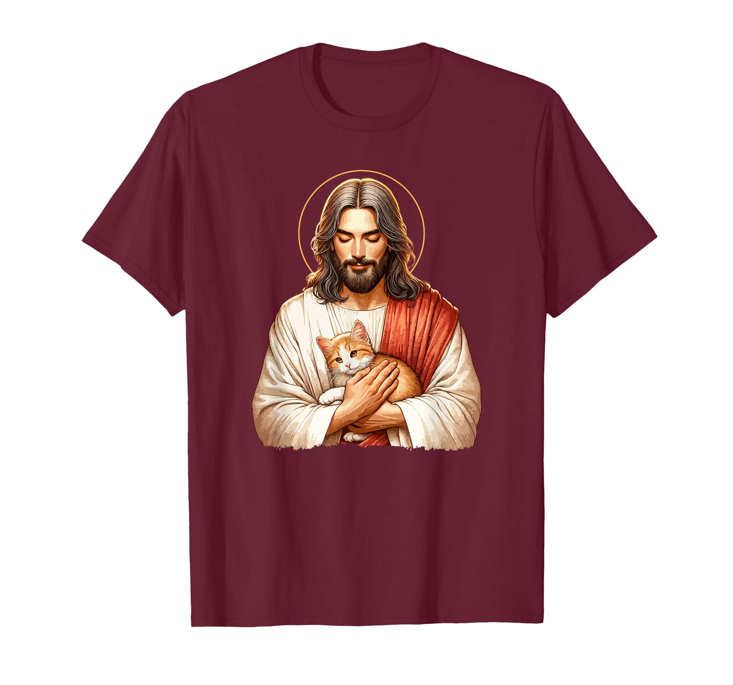 Cat Lover, Jesus Holding A Cat, Funny Christian Art T-Shirt for Men Women Girls Kids