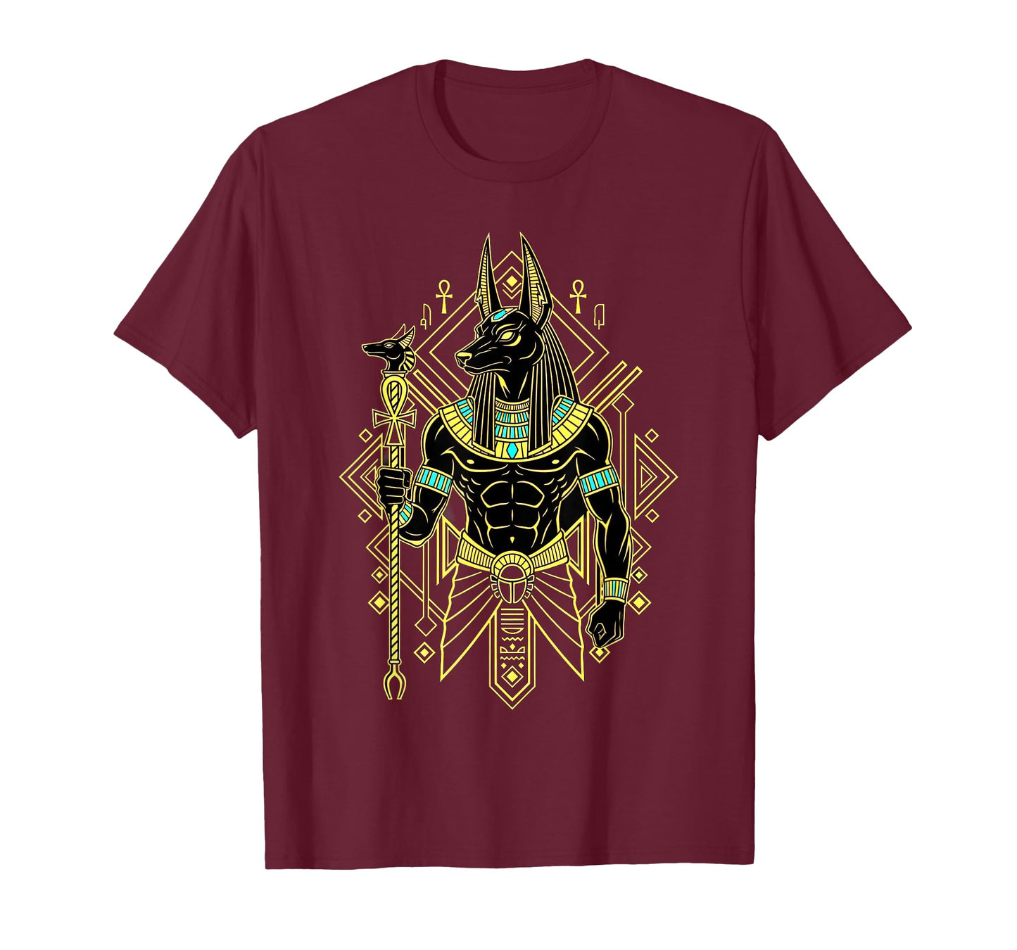 Anubis Pharaoh God King of Egypt Geometric Pattern Graphic T-Shirt