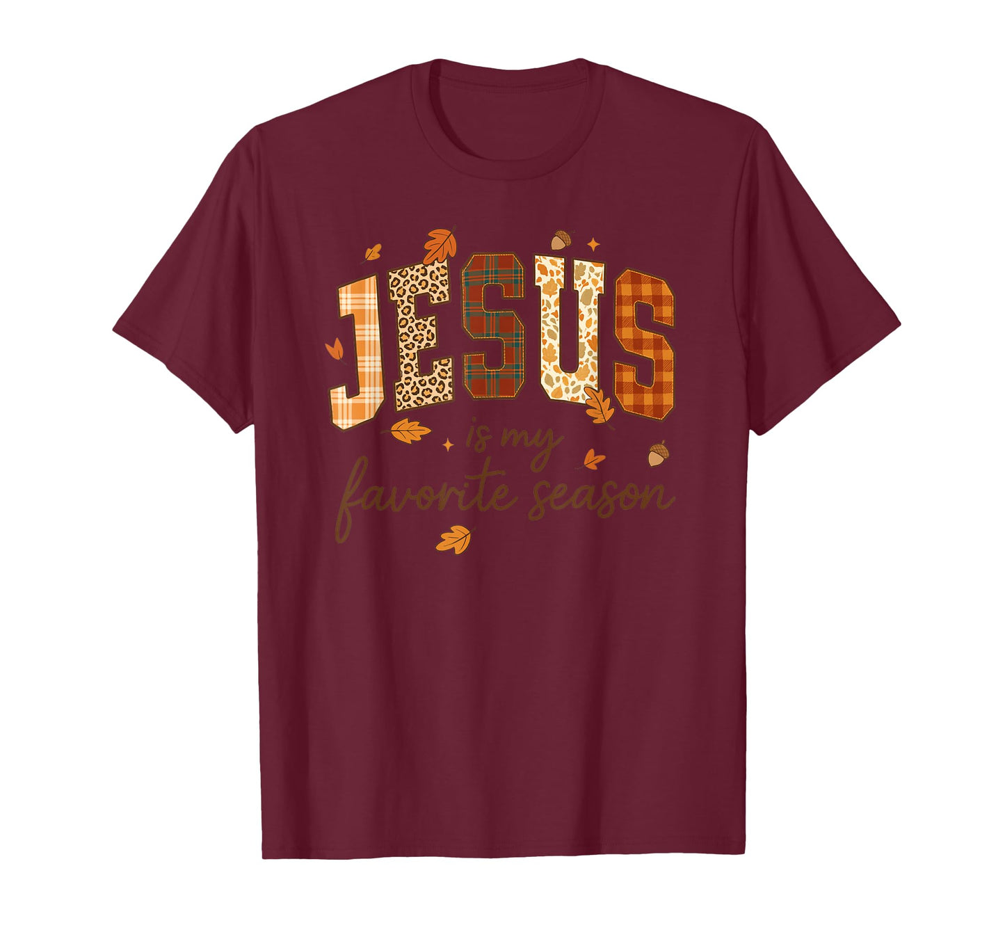Jesus is My Favorite Season Fall Christian Leopard Plaid T-Shirt
