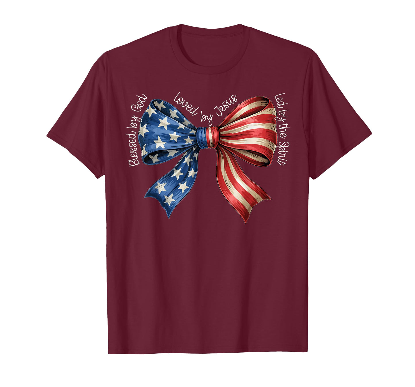 Blessed By God Loved By Jesus American Flag Coquette Bow T-Shirt