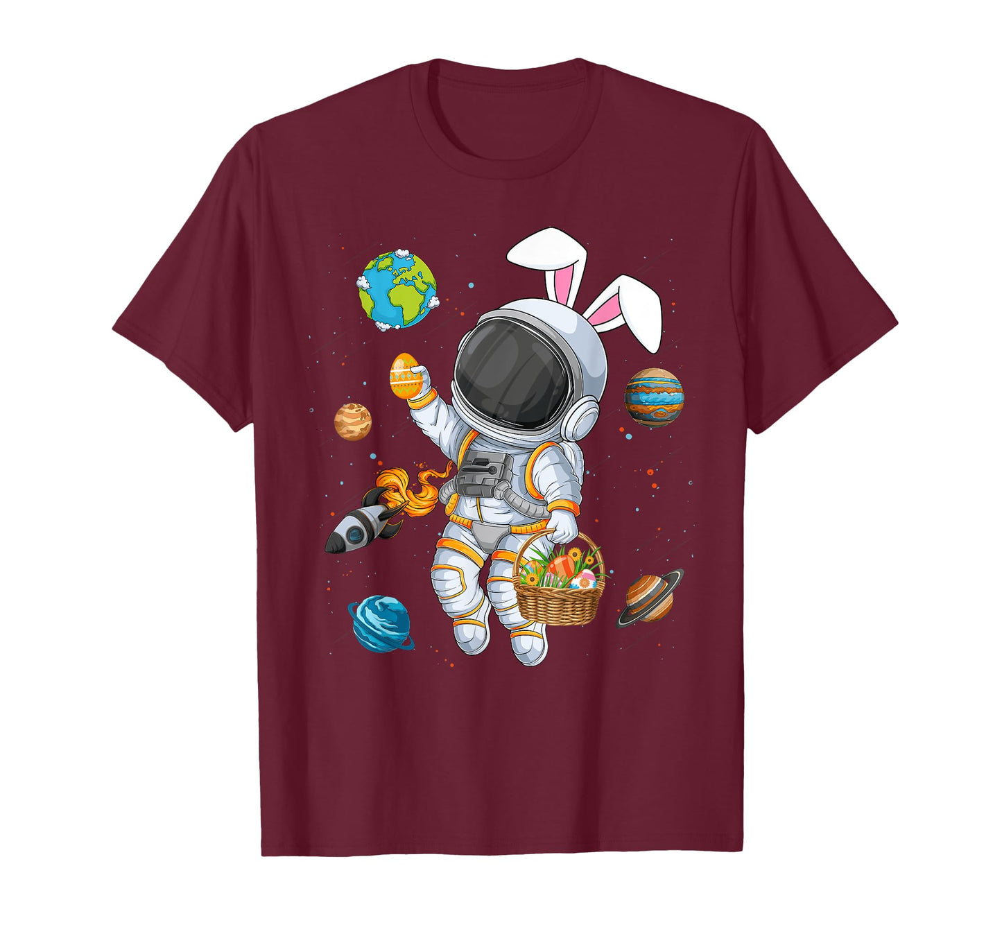 Funny Astronaut Bunny Ears Easter Eggs Easter Day Boys Kids T-Shirt