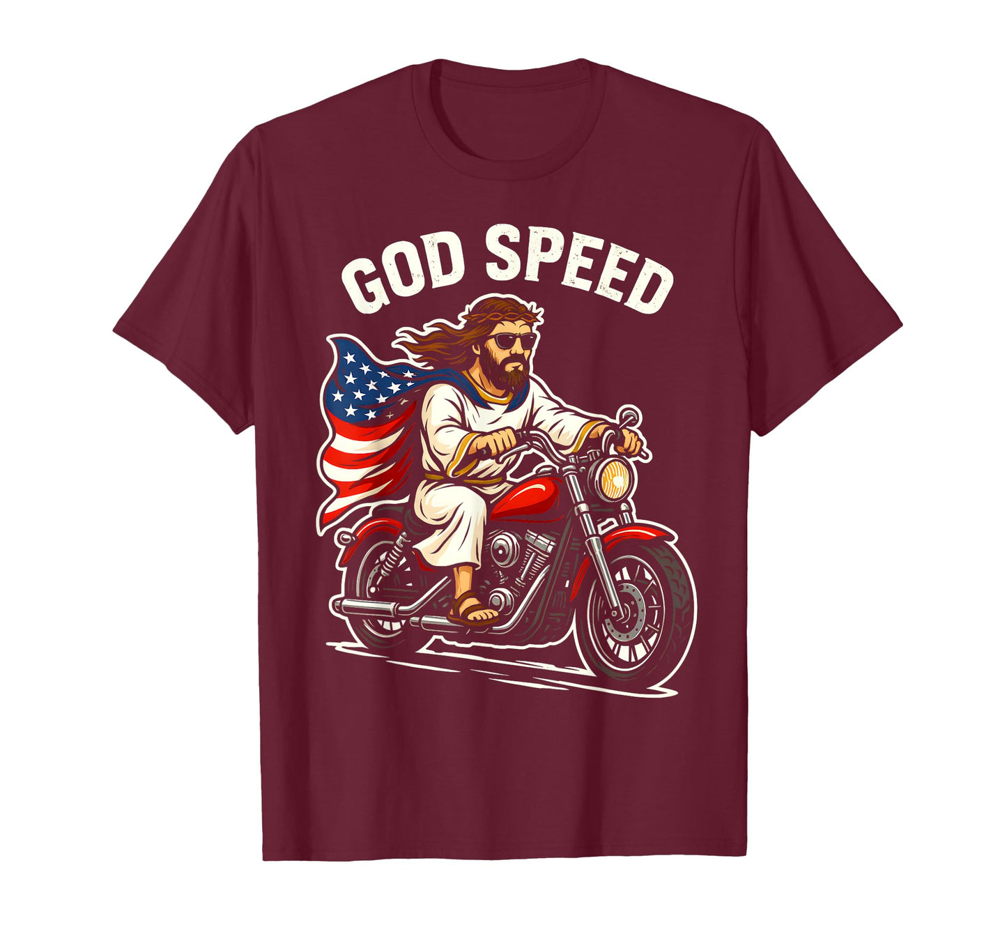 US Flag Motorcycle Jesus Biker 4th of July Outfit God Speed T-Shirt