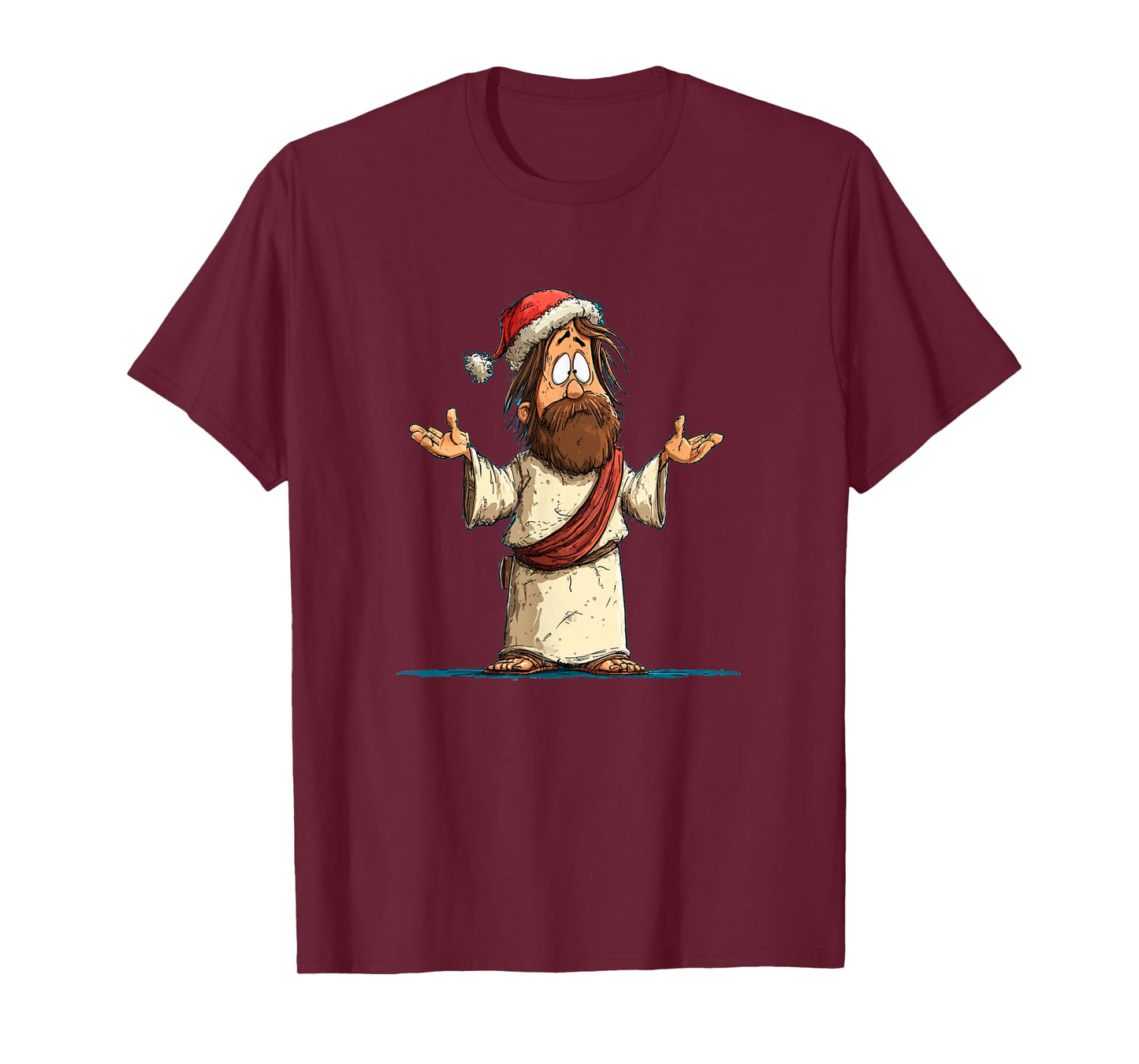 Cool Cartoon Jesus with Xmas Hat for Believer and Christmas T-Shirt