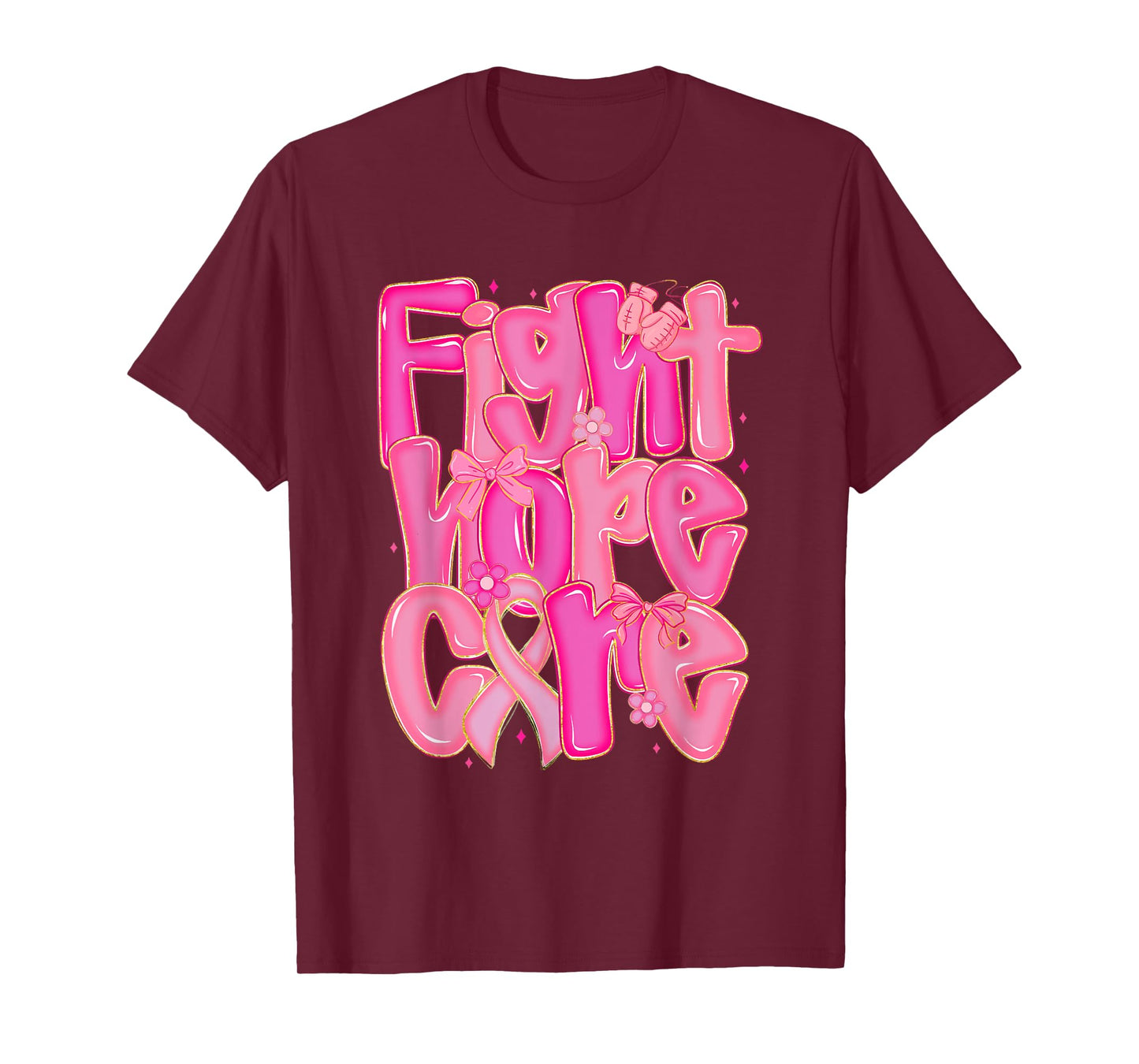 Retro Faith Hope Cure Pink Ribbon Breast Cancer Awareness T-Shirt