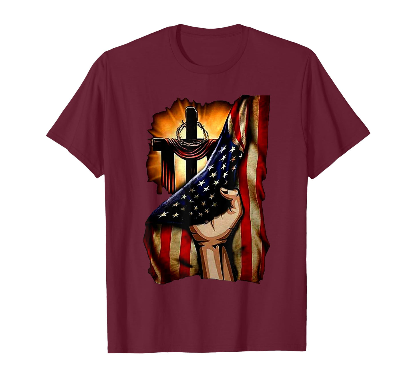 Cross Christ American Flag Pride Hand Christian Lover Gift T-Shirt for Women Men