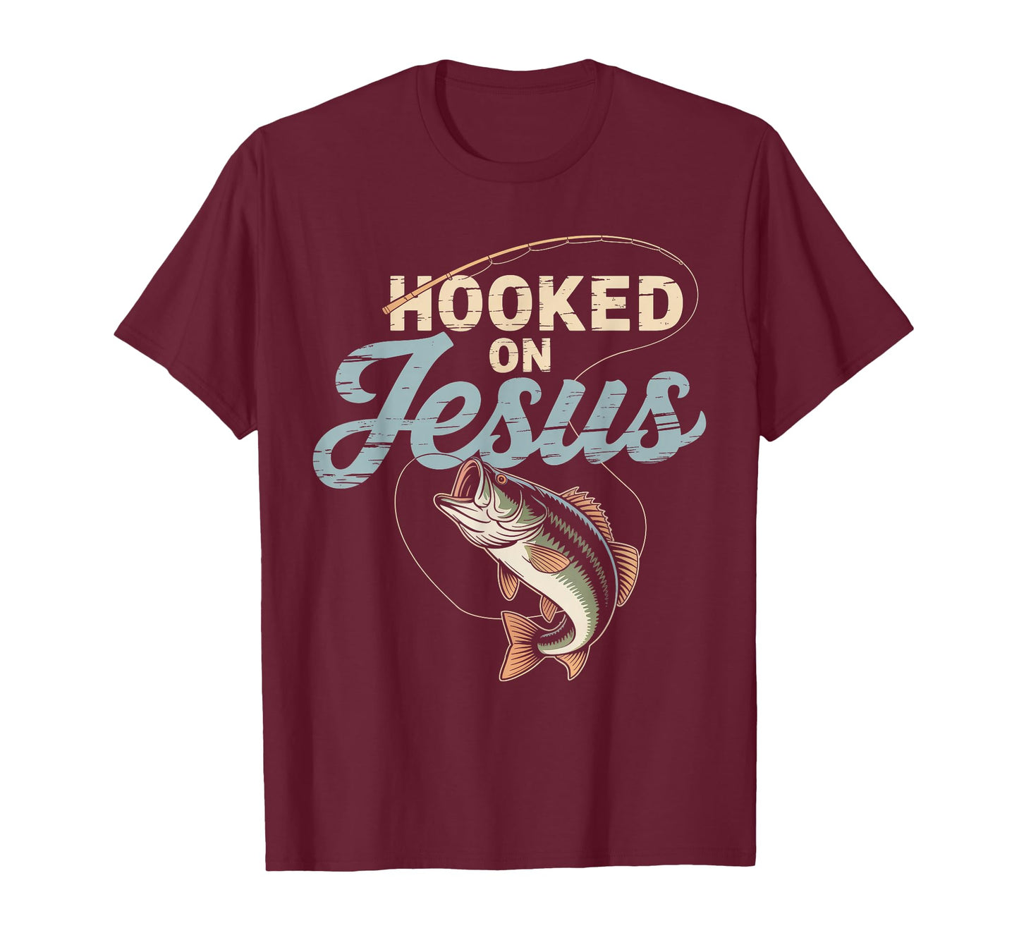 Hook On Jesus Bass Fishing Christian Religious God Men Boy T-Shirt
