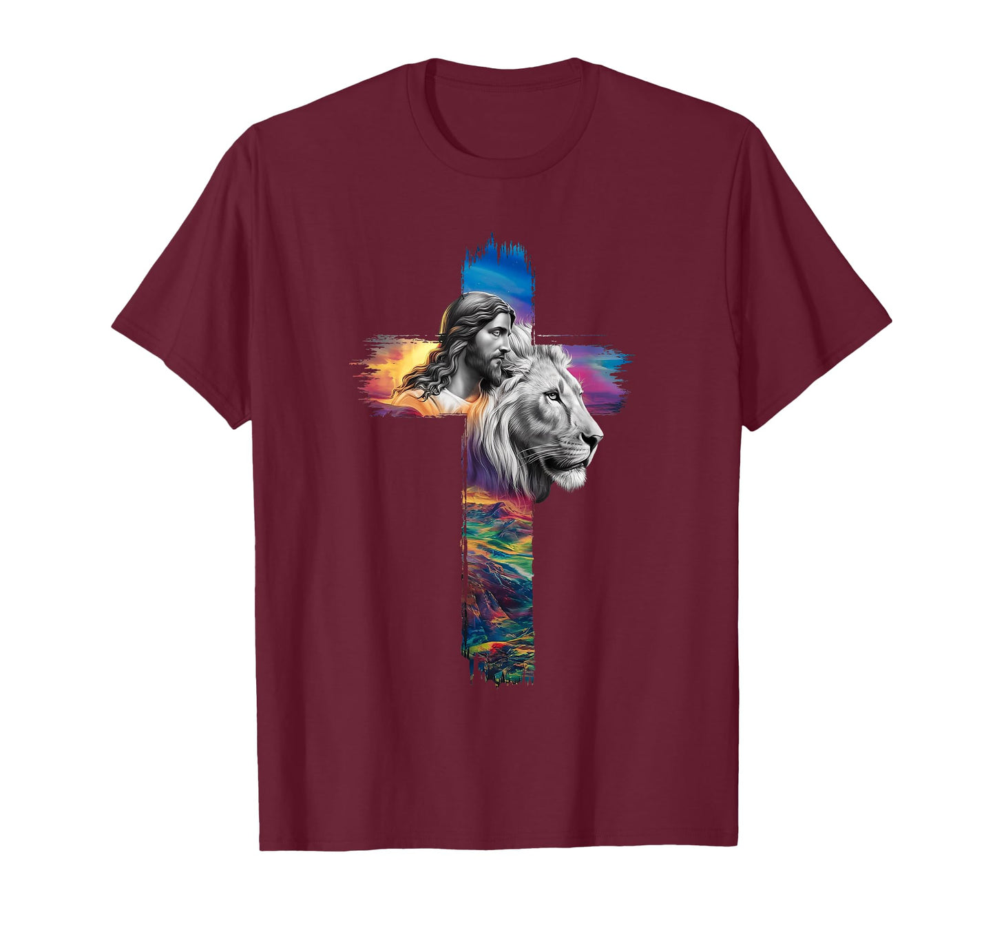 Inspirational Christian Cross Graphic Jesus Lion of Judah T-Shirt