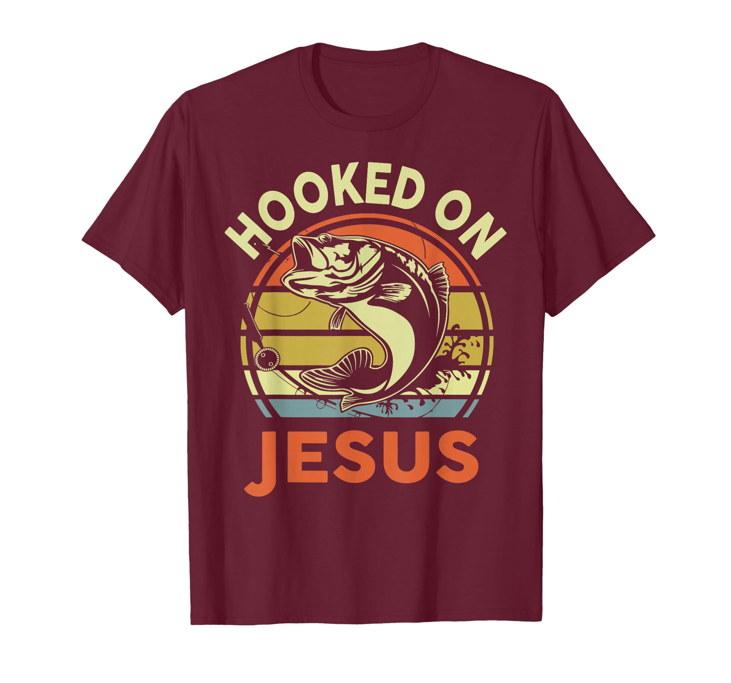 Men Hooked on Jesus Fishing Dad Funny Bass Fishing Christian T-Shirt