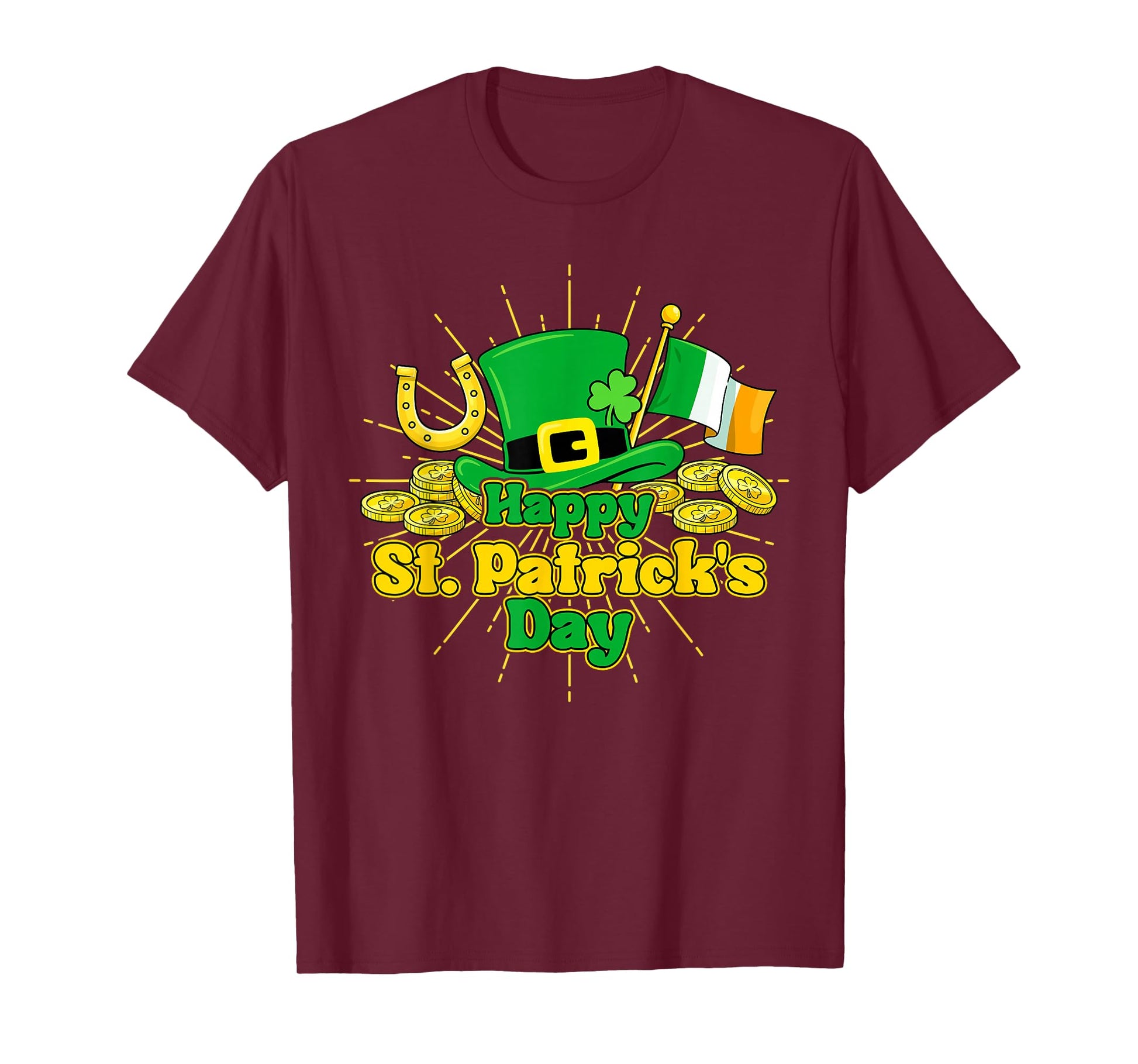 Happy St Patricks Day Green Irish Shamrock Men Women Kids T-Shirt - T-Shirt | Maroon