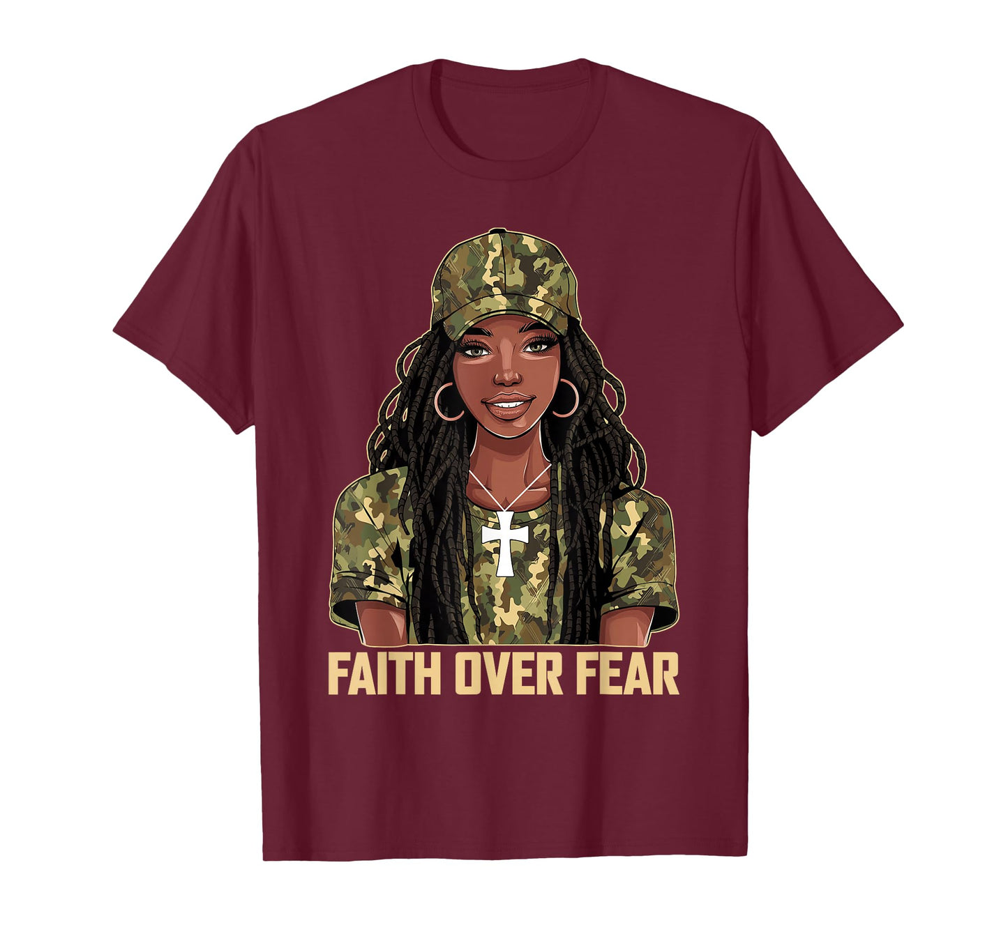 Faith Over Fear Christian Camo African American Afro Women T-Shirt
