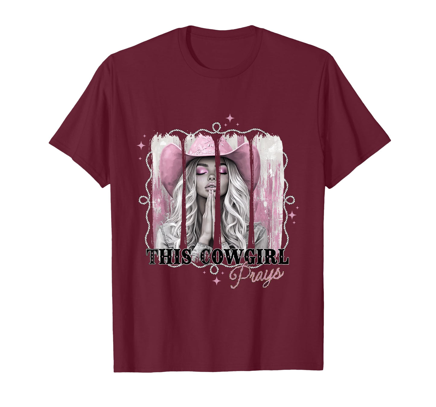 Faith Filled Cowgirls with Prayer and Pink Western Vibes T-Shirt