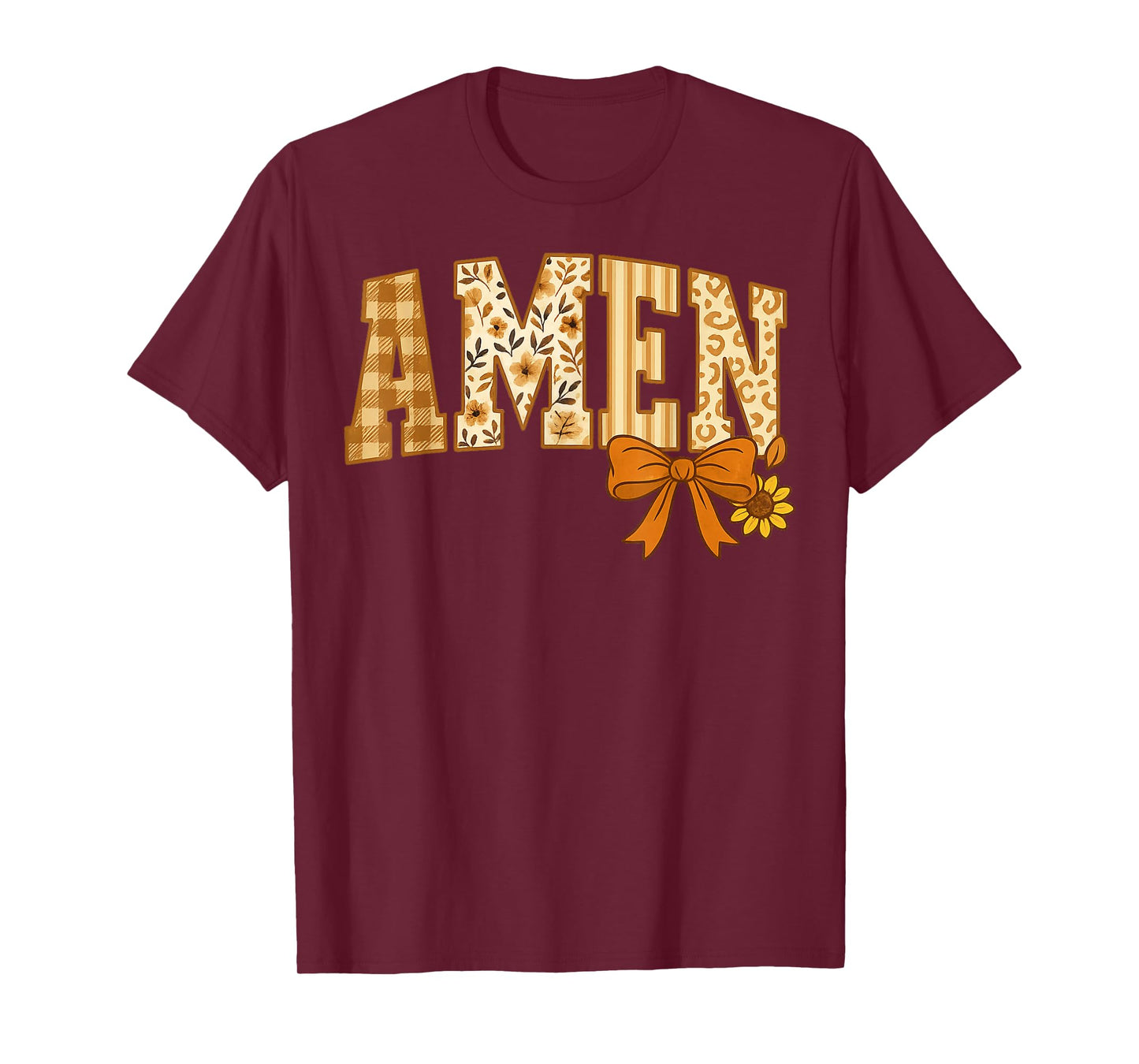 Amen Jesus Christian Faith Thanksgiving Autumn Fall Leaves T-Shirt